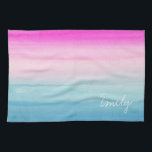 Pink and Blue Ombre Watercolor Personalized Kitchen Towel<br><div class="desc">Watercolor gradient wash of bright pink and blue colours. Add your name to personalize it.</div>