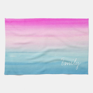 Pink and Blue Ombre Watercolor Personalized Kitchen Towel