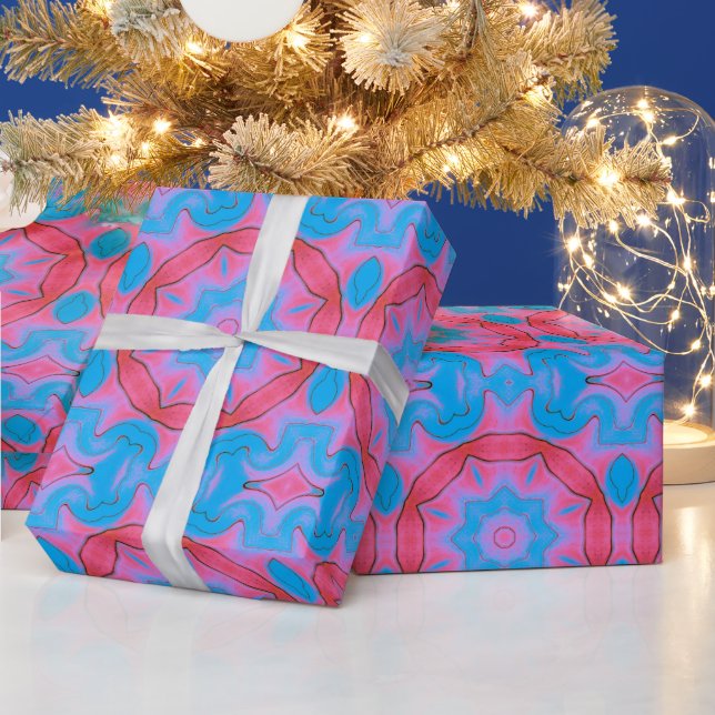 Pink and Blue Oriental Star Wrapping Paper (Holidays)
