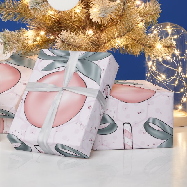 Pink and Blue Ornaments Candy Canes Christmas Wrapping Paper (Holidays)