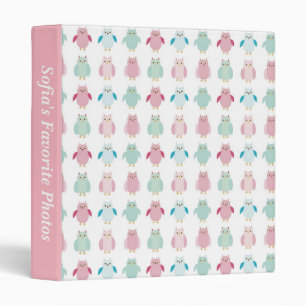 Pink and Blue Owls Binder