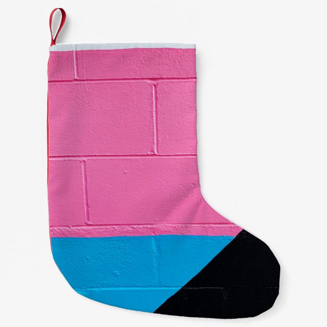 Pink and blue painted wall small christmas stocking (Front)