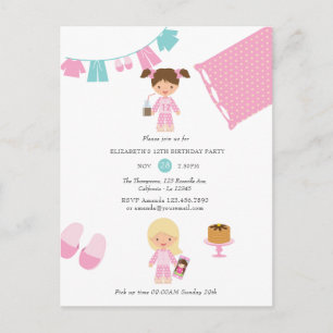Pink and Blue Pajama Pancake Girl Birthday Party Postcard