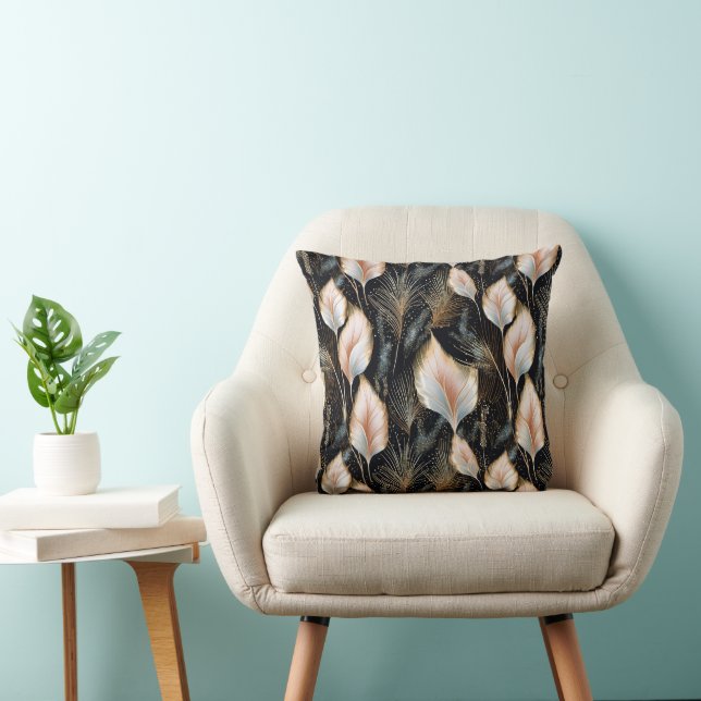 Pink And Blue Pampas Grass Glitter Throw Pillow (Chair)