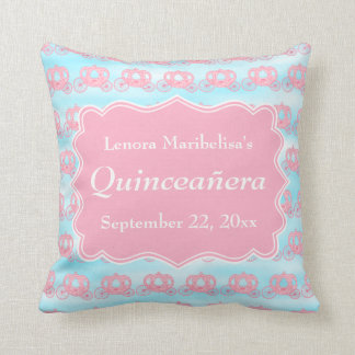 Pink and Blue Pastel Carriages Quinceanera Throw Pillow