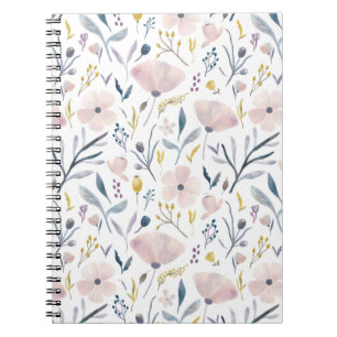 Pink and Blue Pastel Flower Garden Pattern Notebook