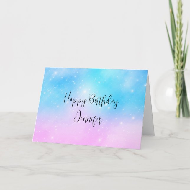 Pink and Blue Pastel Gradient Sky Birthday Card (Front)