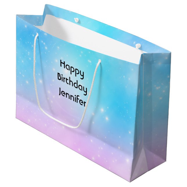 Pink and Blue Pastel Gradient Sky Birthday Large Gift Bag (Front Angled)