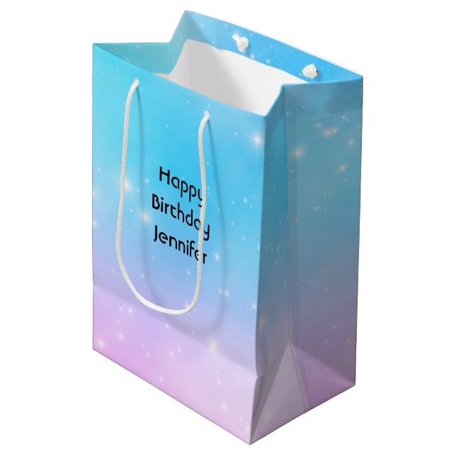 Pink and Blue Pastel Gradient Sky Birthday Medium Gift Bag (Front Angled)