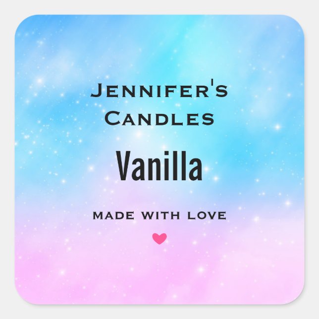 Pink and Blue Pastel Gradient Sky Candle Business Square Sticker (Front)