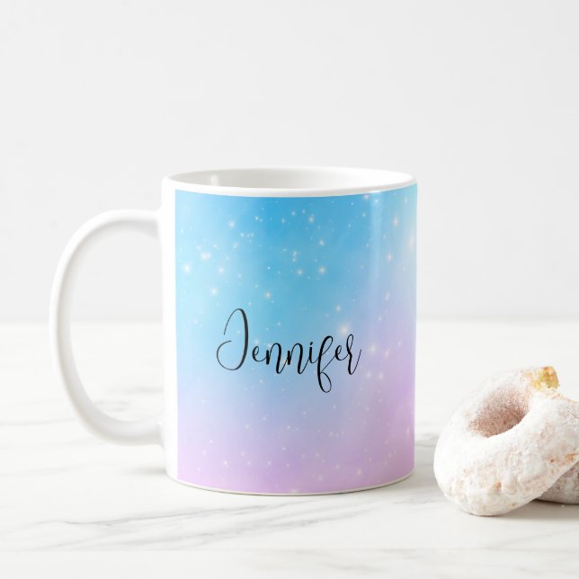 Pink and Blue Pastel Gradient Sky Coffee Mug (With Donut)