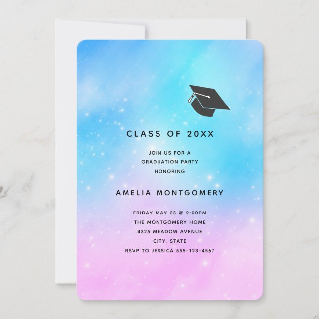 Pink and Blue Pastel Gradient Sky Graduation Invitation (Front)