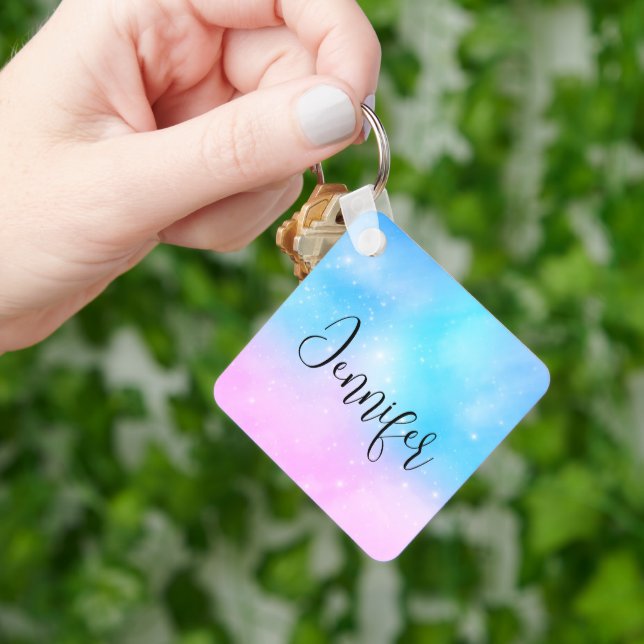 Pink and Blue Pastel Gradient Sky Keychain (Hand)