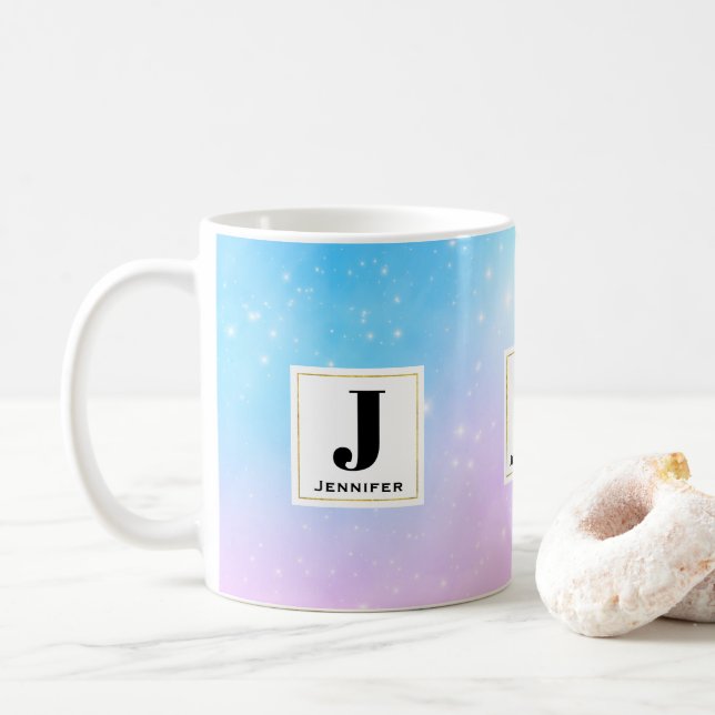 Pink and Blue Pastel Gradient Sky Monogram Coffee Mug (With Donut)