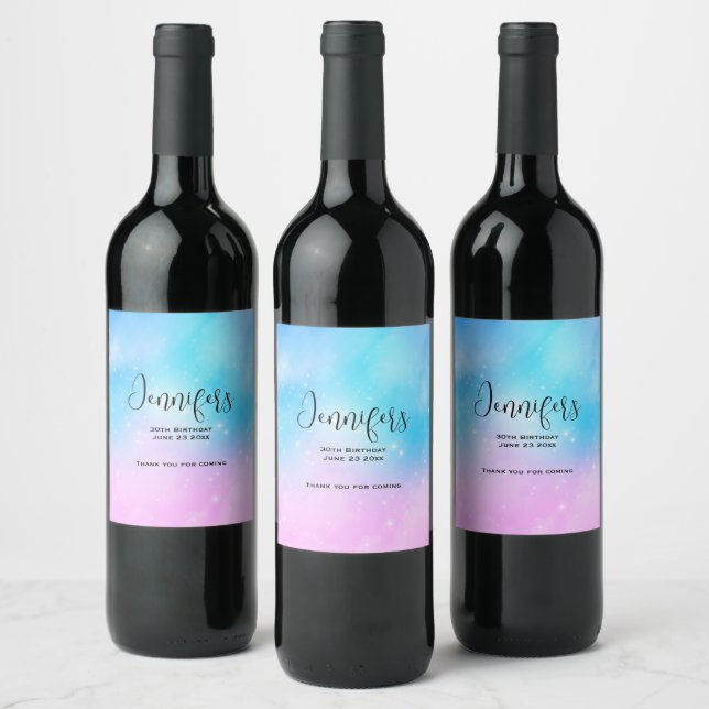 Pink and Blue Pastel Gradient Sky  Party Thank You Wine Label (Bottles)