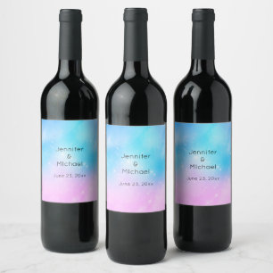 Pink and Blue Pastel Gradient Sky Wedding Wine Label
