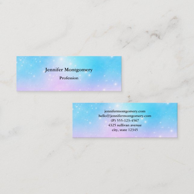 Pink and Blue Pastel Gradient Sky with Stars Mini Business Card (Front/Back)