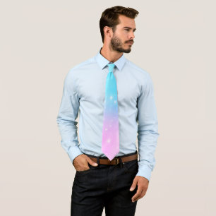 Pink and Blue Pastel Gradient Sky with Stars Tie