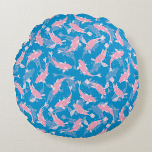 Pink and Blue Pattern - Koi Fish Round Pillow