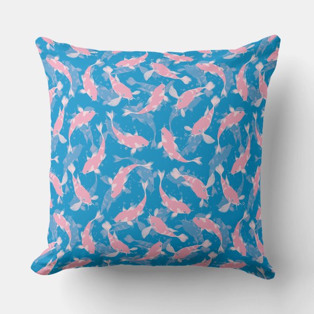 Pink and Blue Pattern - Koi Fish Throw Pillow (Front)