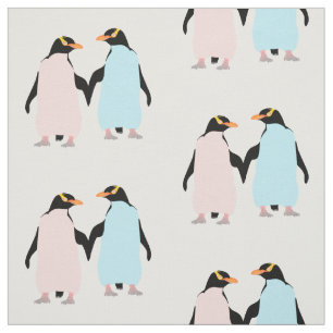Pink and blue Penguins holding hands. Fabric