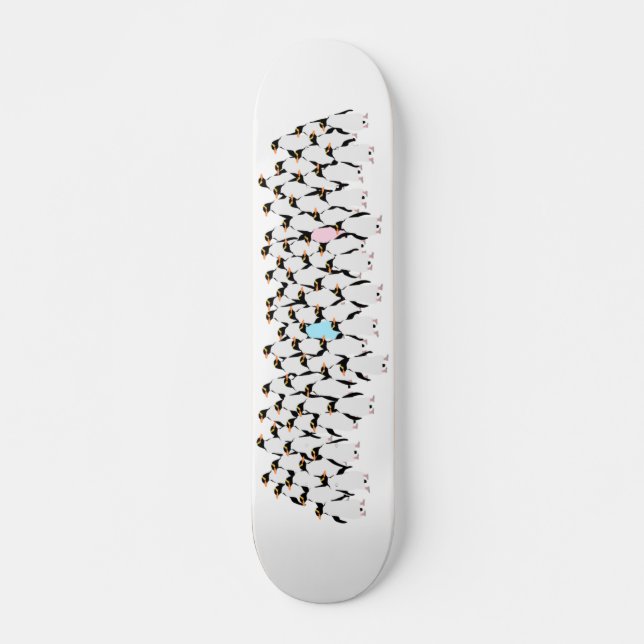 Pink and blue Penguins holding hands Skateboard (Front)