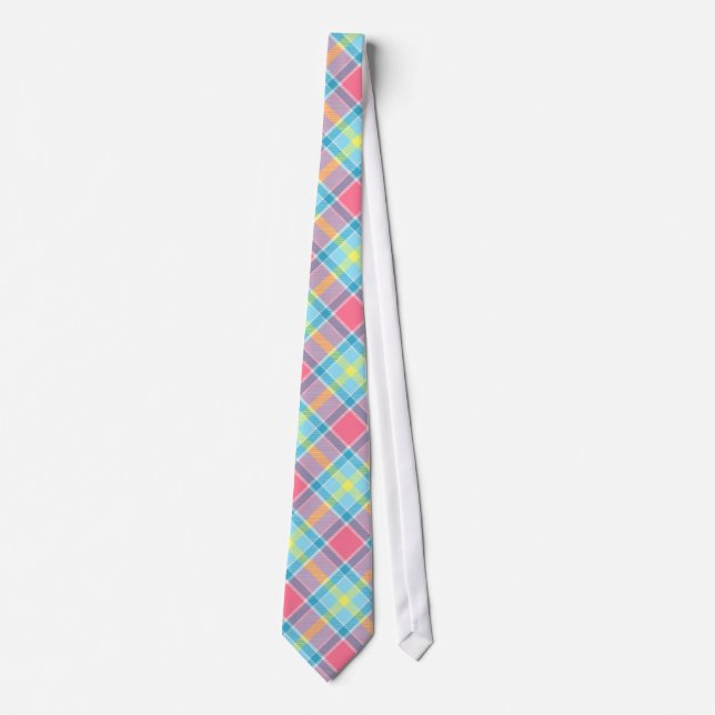 Pink and Blue Plaid Pattern Tie (Front)