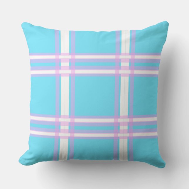 Pink and blue Plaid Throw Pillow (Front)