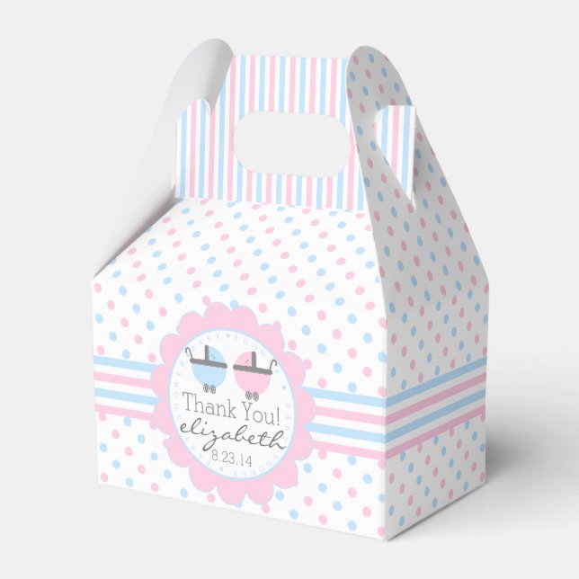 Pink and Blue Polka Dots Baby Shower Favor Box (Front Side)