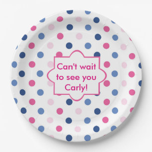 Pink and Blue Polka Dots Baby Shower Paper Plate