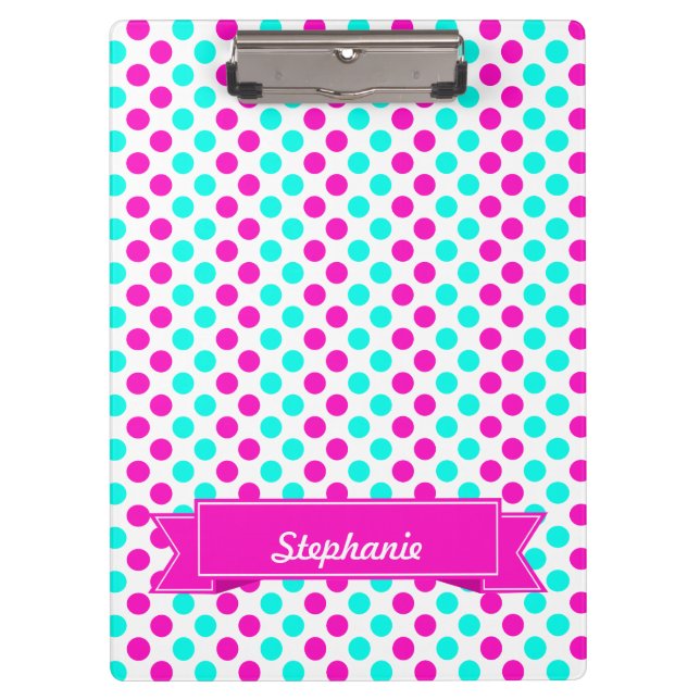 Pink and Blue Polka Dots Clipboard (Front)