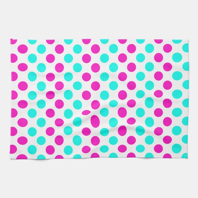 Pink and Blue Polka Dots Kitchen Towel (Horizontal)