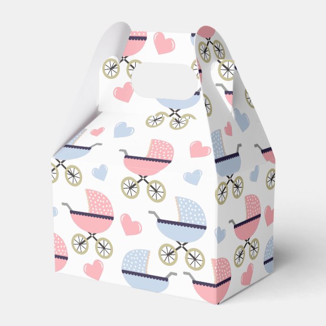 Pink and Blue Pram Pattern Baby Shower Favor Box (Front Side)