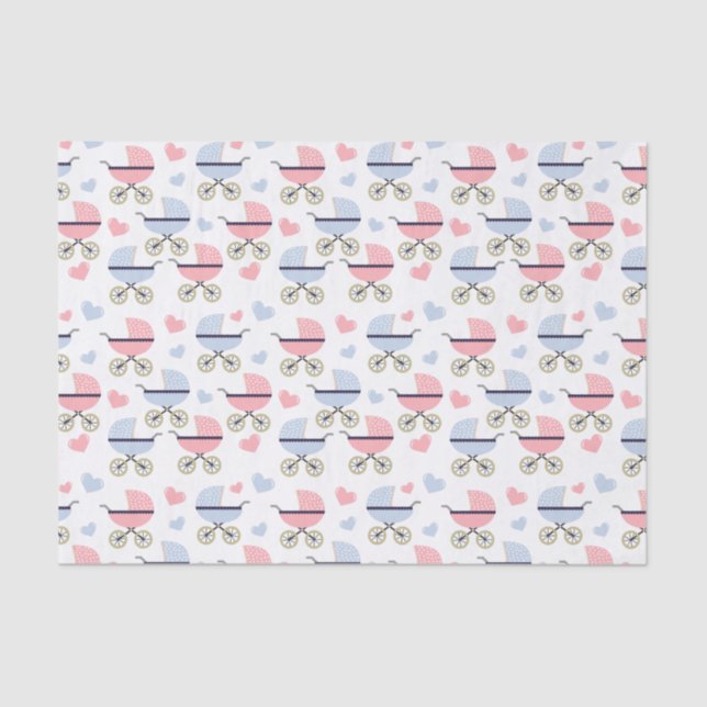 Pink and Blue Pram Pattern Baby Shower Tissue Paper (Front)