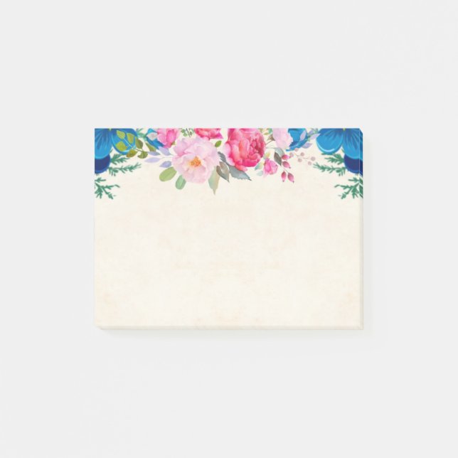 Pink and Blue Pretty Flowers Post-it Notes (Front)