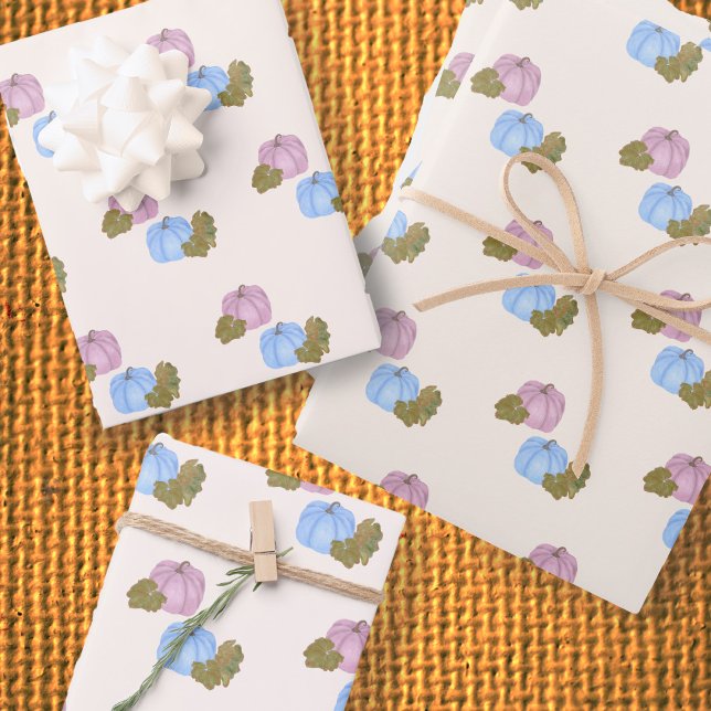 Pink and Blue pumpkin gender reveal gift wrap (Creator Uploaded)