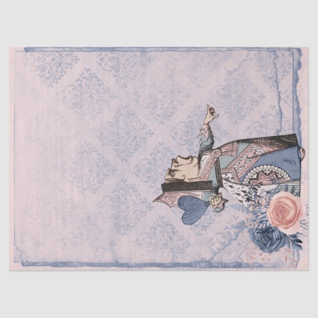 Pink and Blue Queen of Hearts Decoupage Tissue Paper (Front)