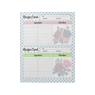 Pink and Blue Recipe  Notepad