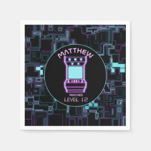 Pink and Blue Retro Arcade Video Game Napkin
