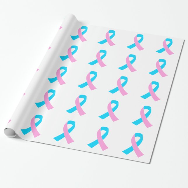 Pink and Blue Ribbon Awareness Wrapping Paper (Unrolled)