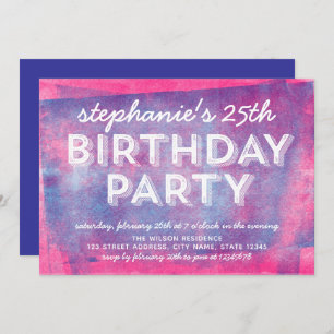Pink and Blue Rolled Ink Any Age Birthday Invitation