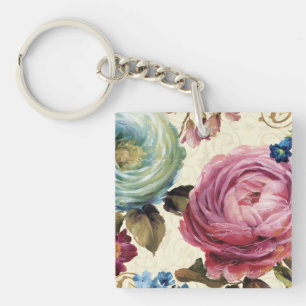 Pink and Blue Rose Keychain