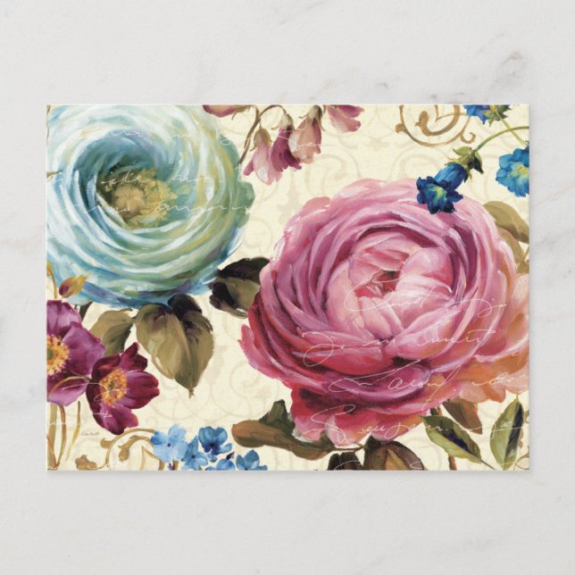 Pink and Blue Rose Postcard (Front)