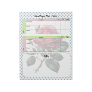 Pink and Blue Roses Blood Sugar Log Notepad