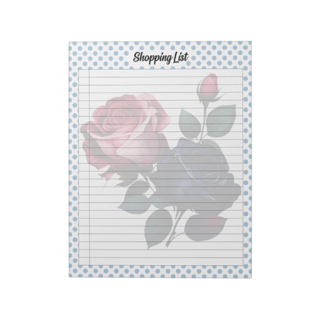 Pink and Blue Roses Grocery List Notepad (Rotated)