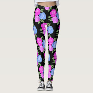 Pink and Blue Roses Leggings