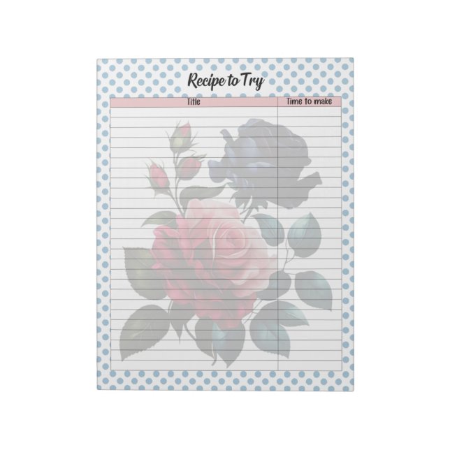 Pink and Blue Roses Shopping List Notepad (Rotated)