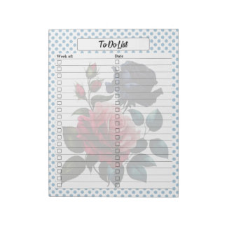 Pink and Blue Roses To Do List Notepad