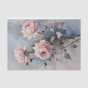 Pink and Blue Roses Watercolor Decoupage Tissue Paper