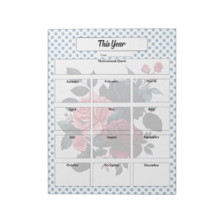 Pink and Blue Roses Yearly Planner Notepad